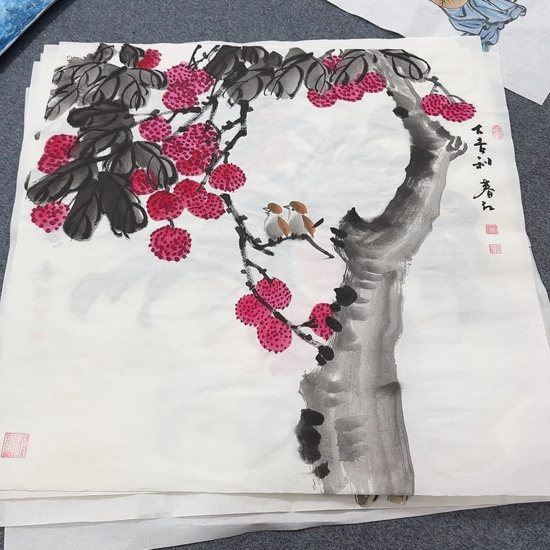 国画尺寸70X70手绘作品