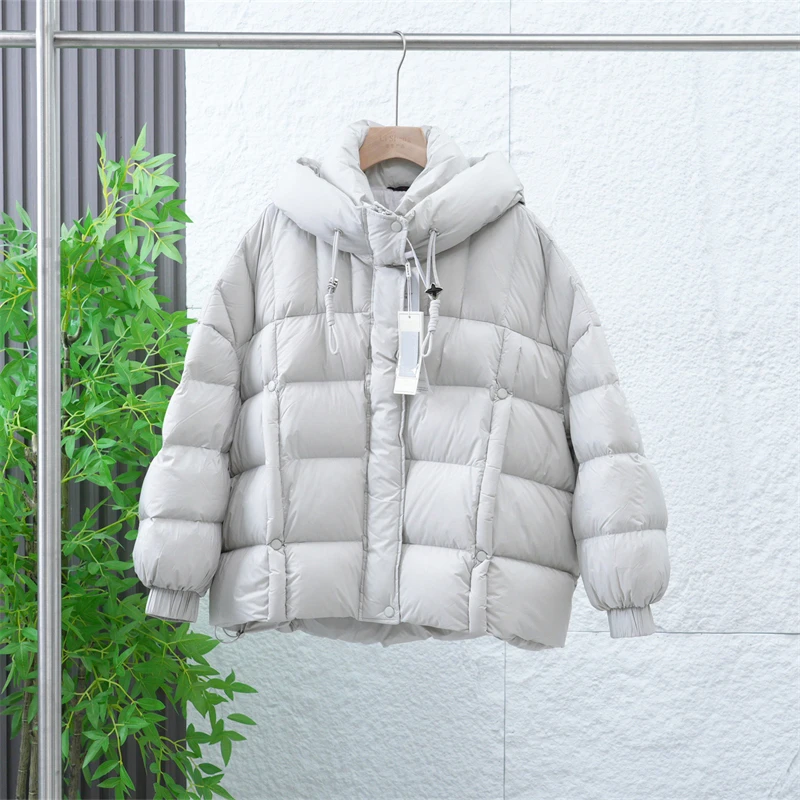 冬季女士加厚保暖蓬松连帽宽松简约纯色休闲百搭短款羽绒服77581