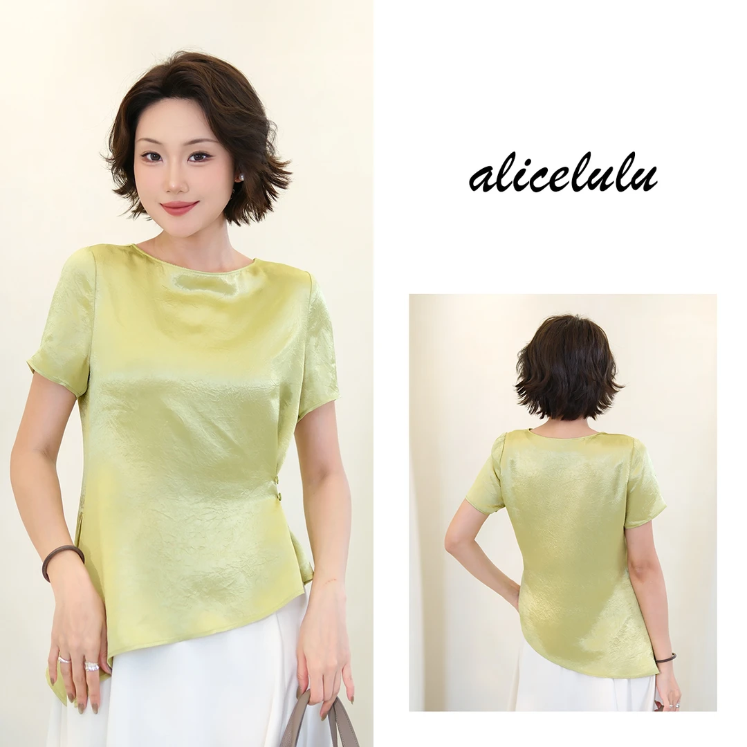[alicelulu]夏季显瘦不规则衬衫女百搭短袖上衣S2142671E