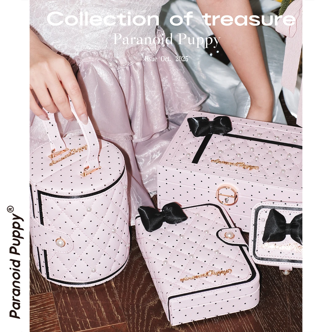 首饰盒/箱 原创小众粉色波点蝴蝶结法式少女心首饰盒大容量收纳箱