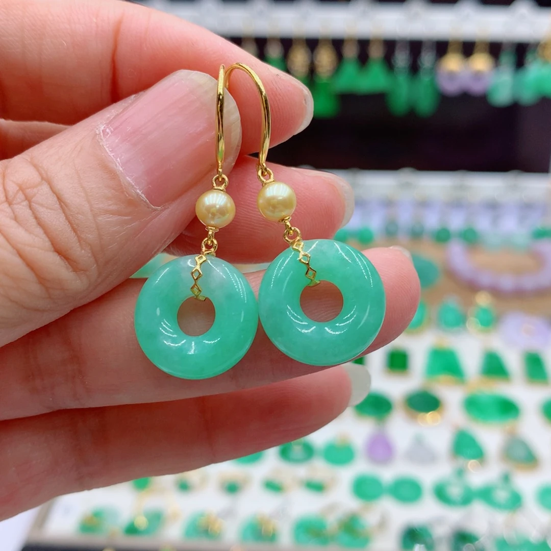 翡翠18K金镶嵌耳饰