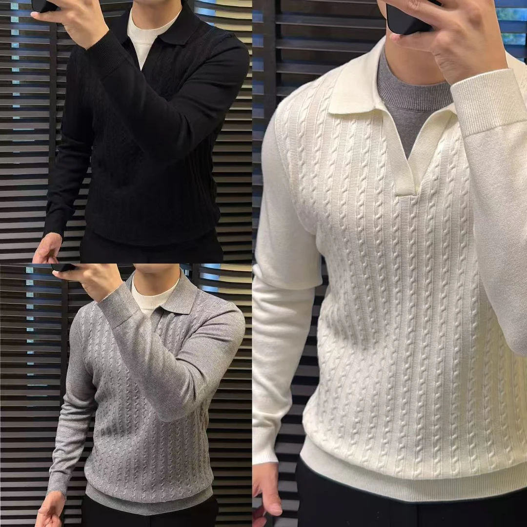 東 • 轻奢休闲假两件撞色男士绵羊毛针织衫   7692