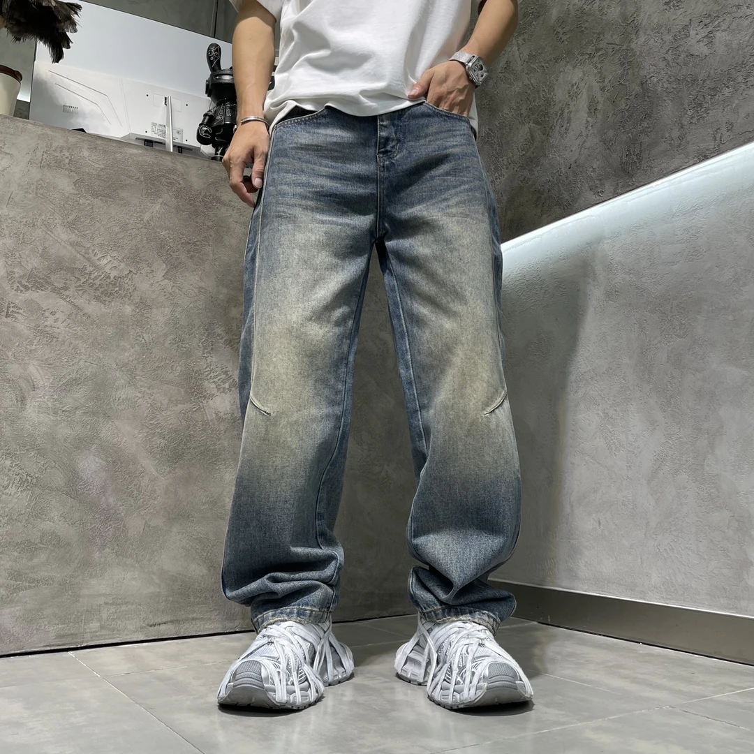 春秋水洗直筒欧美简约大码秋冬牛仔裤基础大众休闲做旧复古百搭