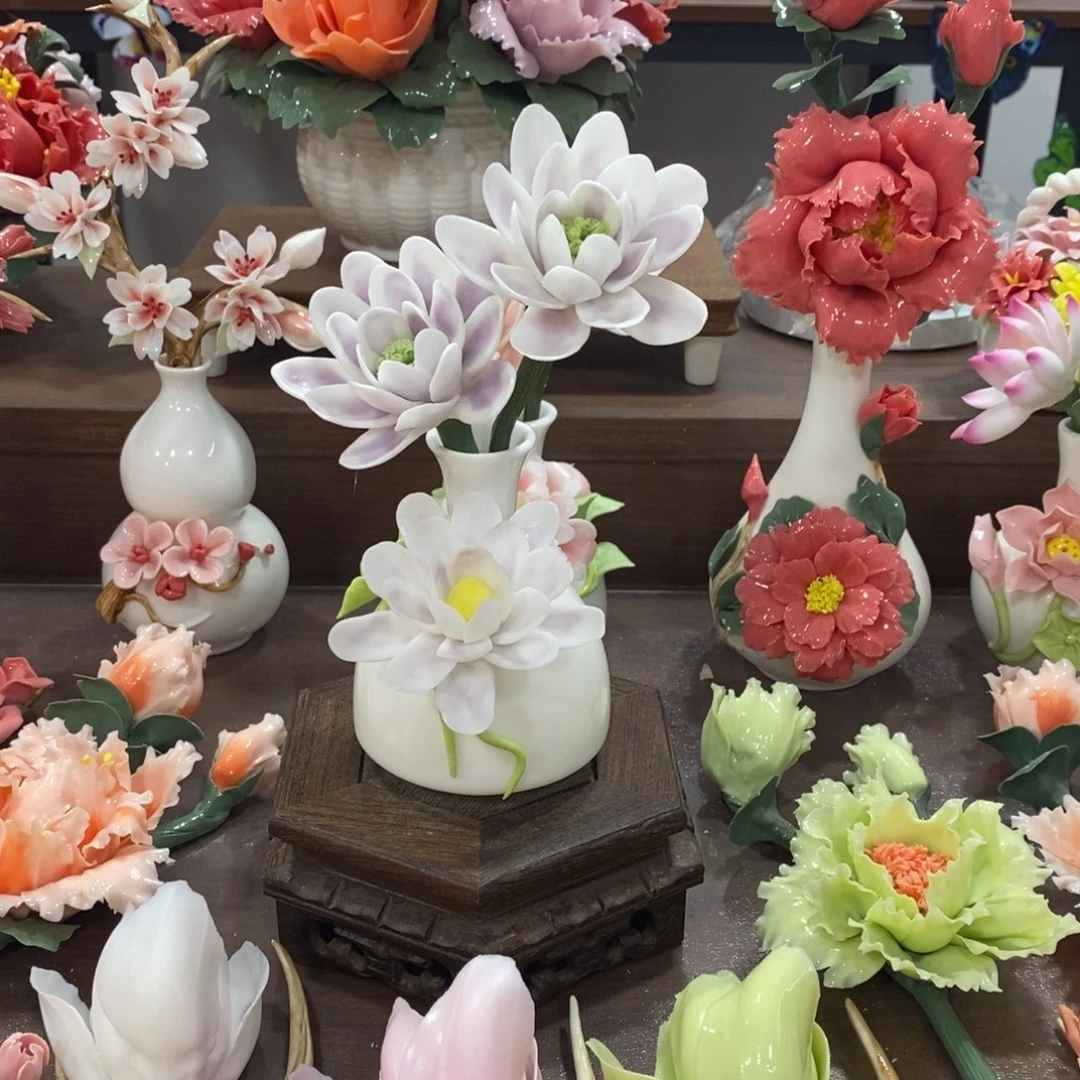 摆件陶瓷手工花摆件工艺品