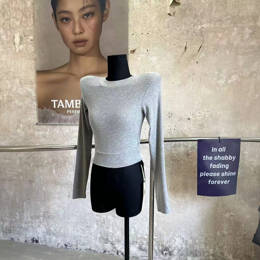 一只雪雪【小细胳膊】新款初秋气质圆领百搭修身韩版打底上衣