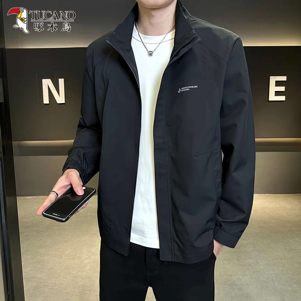 啄木鸟新款男士透气立领夹克秋季潮流百搭日系简约休闲风上衣外套