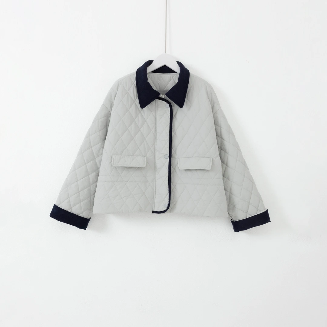 几里与麻 减龄撞色复古菱格棉服外套 衣长56胸围124 2101252