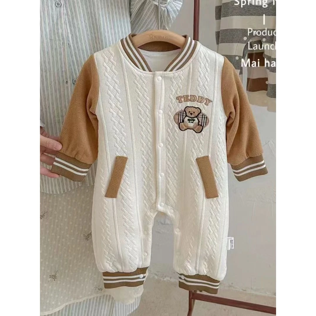 小熊假兜条连体衣