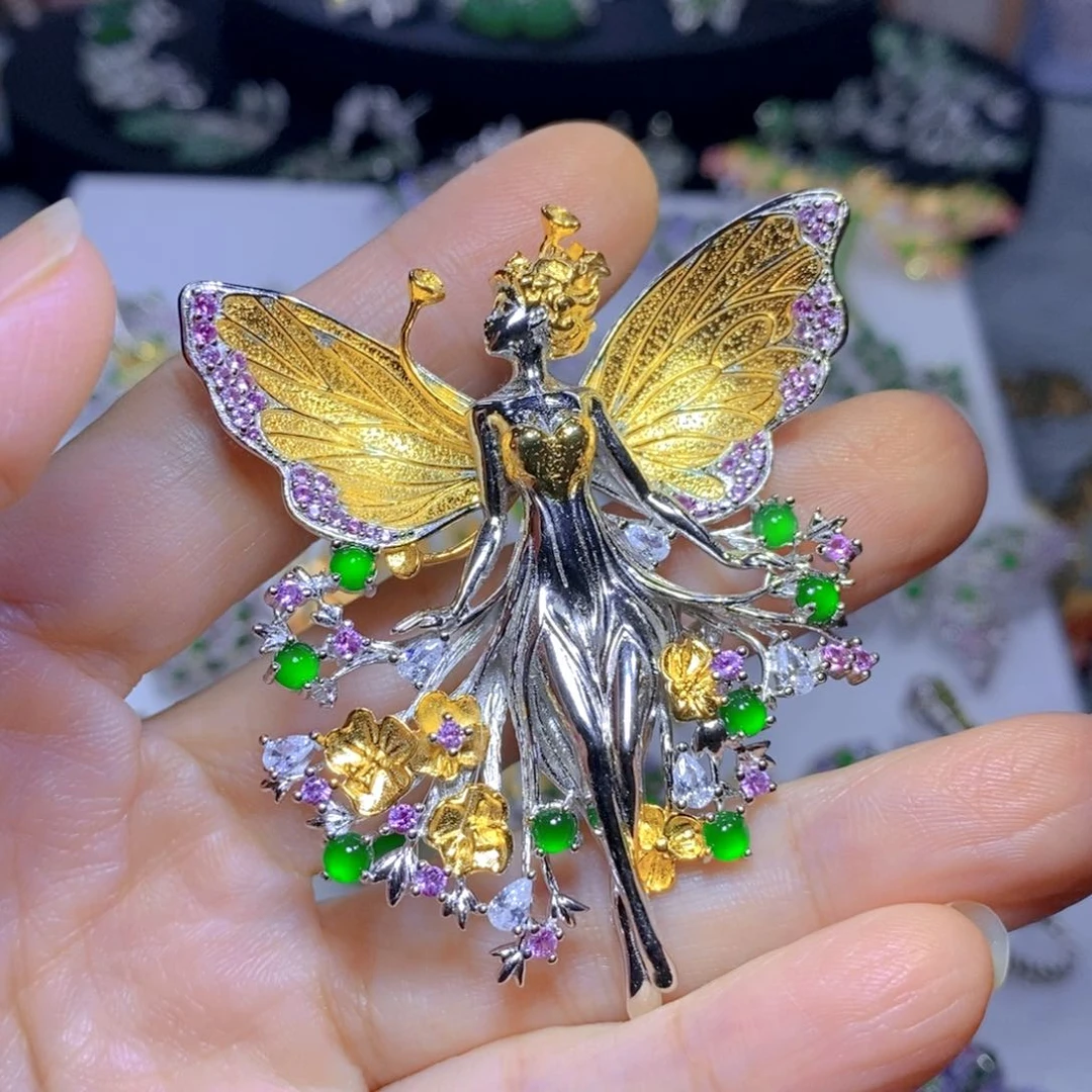 翡翠颈饰银S925镶嵌天然翡翠