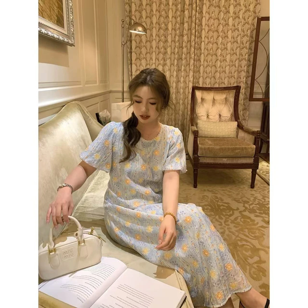 【现货秒发-NAZ微胖大码定制】法式天丝重工刺绣收腰显瘦连衣裙