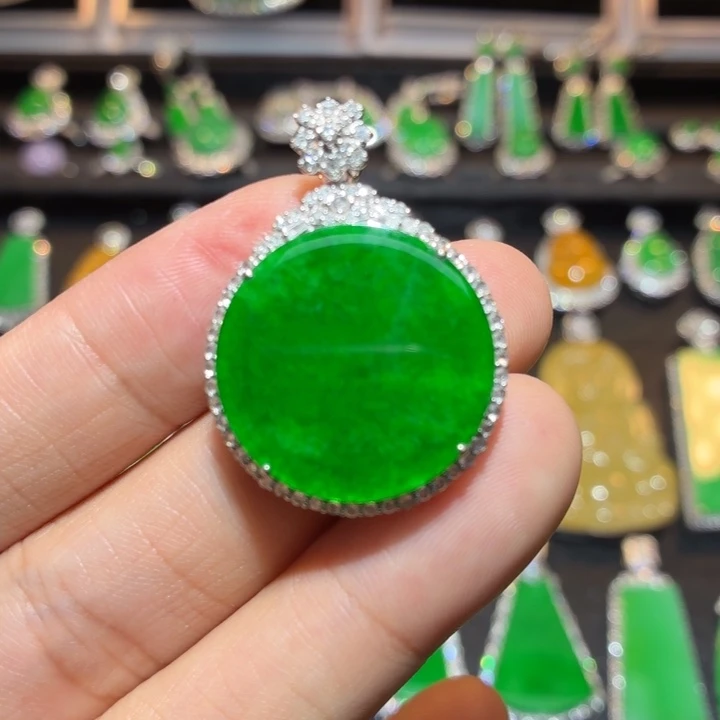 翡翠18K金镶嵌吊坠(不含链)123号