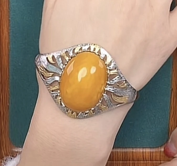 925银镶嵌蜜蜡手镯