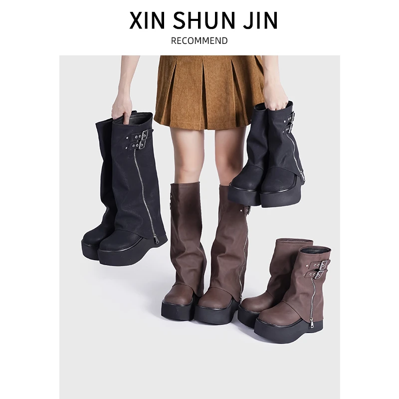 772-1大头裤管靴甜酷风辣妹堆堆靴西部靴不过膝长靴骑士靴