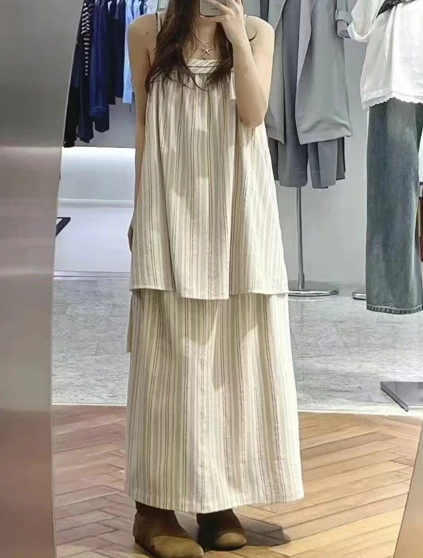 米古古PT#215#韩系显瘦气质条纹吊带上衣 （ 衣长59）