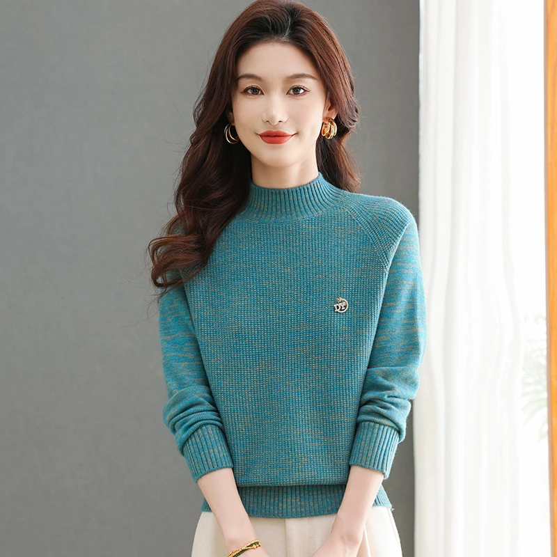 【澳门】2025新款冬季女士半高领毛衣加厚洋气宽松显瘦针织打底气质