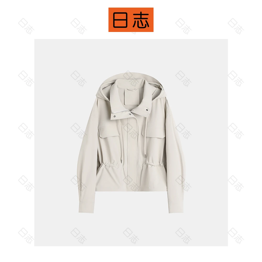 PIPO连帽拉链夹克女抽绳设计防水透湿商务通勤外套春季DD51C240