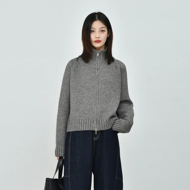 新年氛围感立领双拉链毛衣外套通勤简约立领针织衫开衫上衣