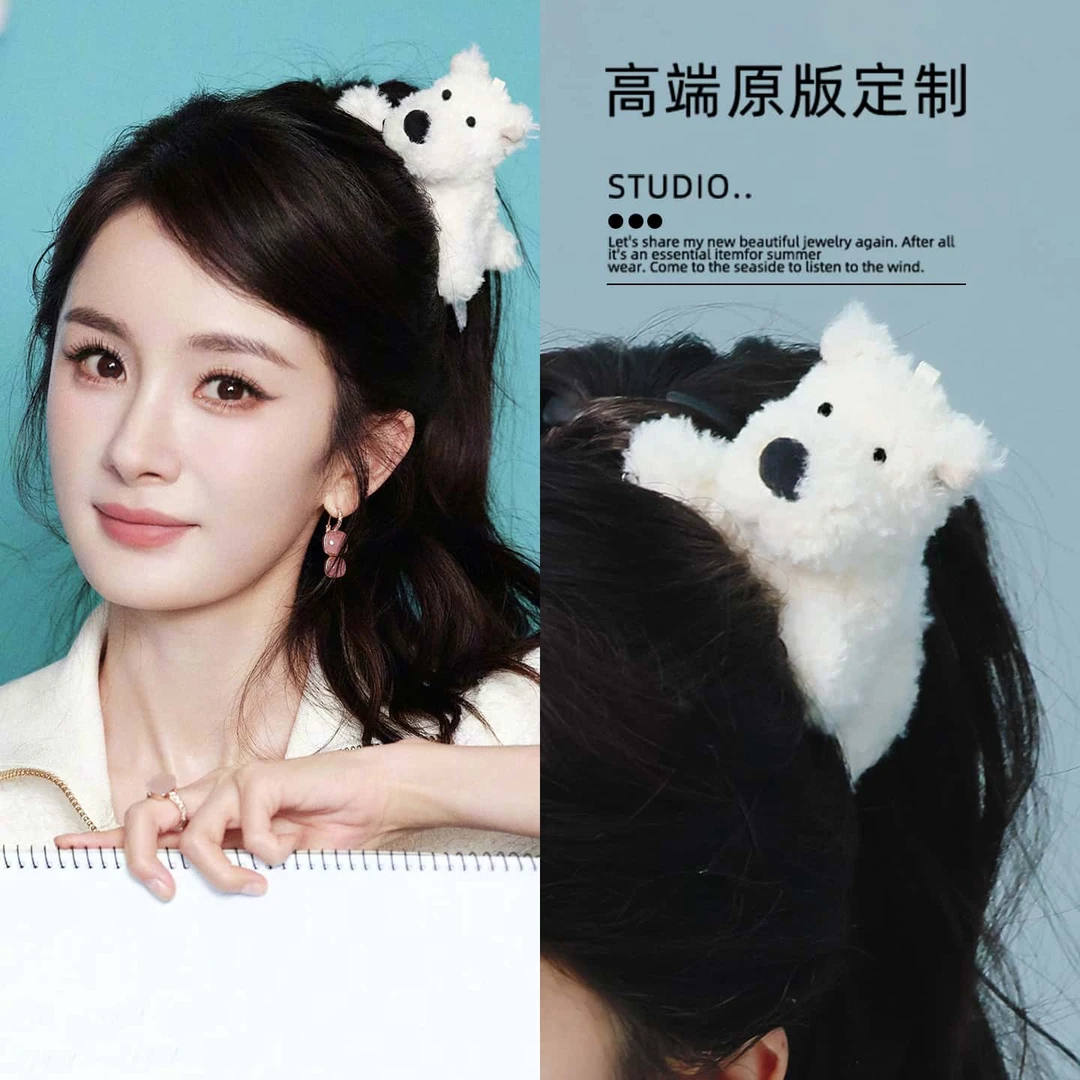 杨幂同款卡通西高地小狗发夹软萌可爱毛绒2025新款后脑勺夹子头饰