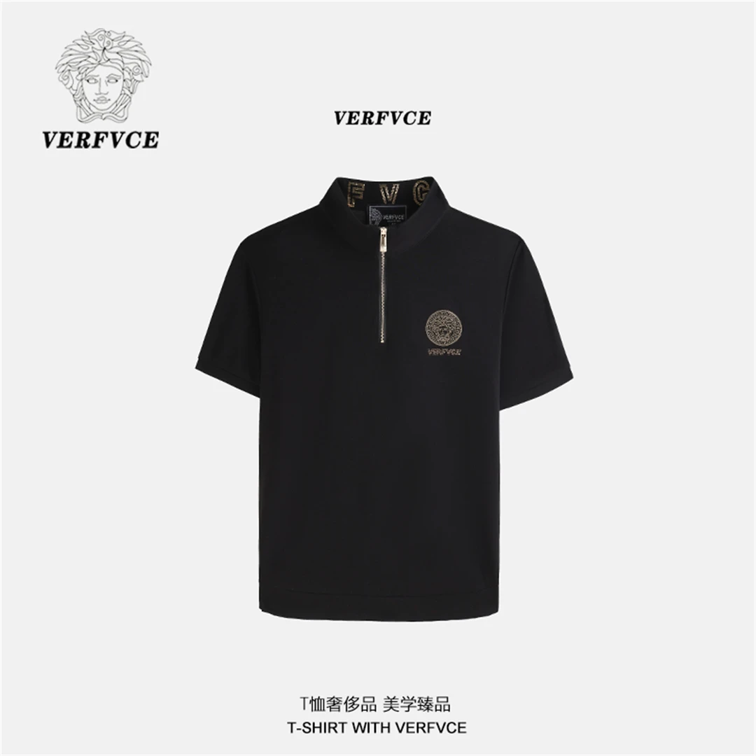 VERFVCE/Maturo商务Polo杉烫金圆领高档半袖款爆款短袖黑色男2025