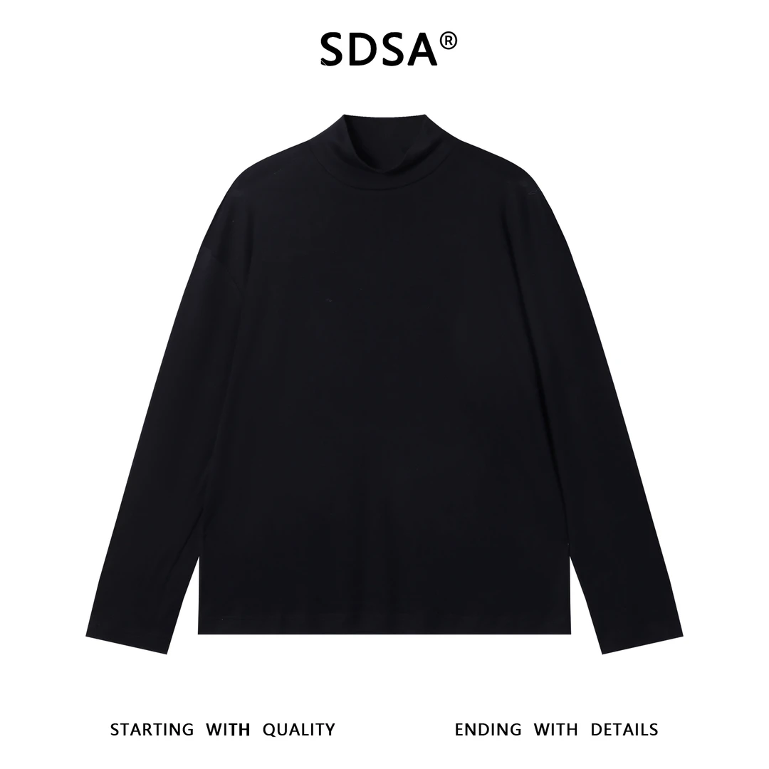 SDSA男士秋冬新款痞帅男装潮牌纯色简约半高领长袖T恤百搭打底衫