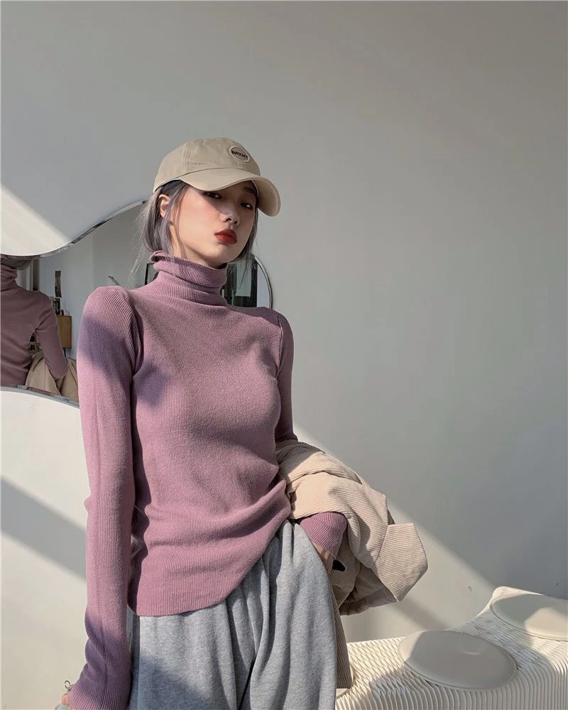 堆堆领女长袖打底衫百搭弹力秋冬显瘦韩版时尚洋气套头高领毛衣