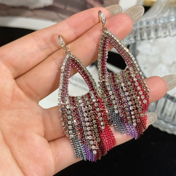 铜合金耳饰 A280 法式镶嵌优雅精致百搭重工复古高级流苏耳环