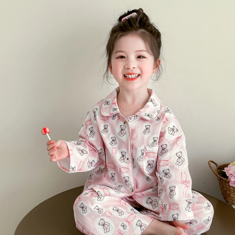 女童睡衣春秋款2025新款小女孩宝宝纯棉长袖空调服儿童薄款家居服