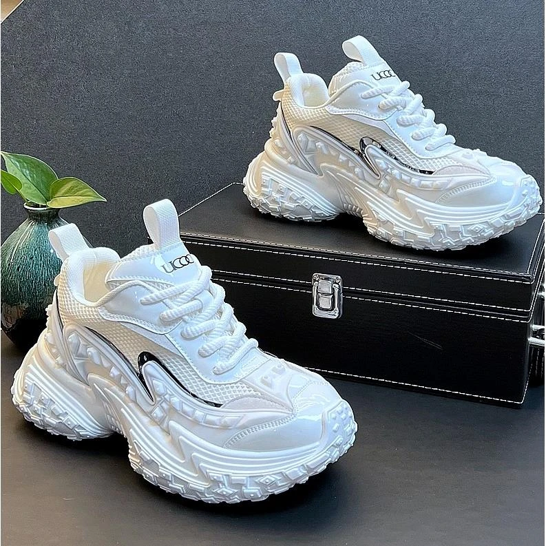 白色休闲鞋男款夏季透气老爹鞋机甲风潮流男鞋2025新款小白鞋增高