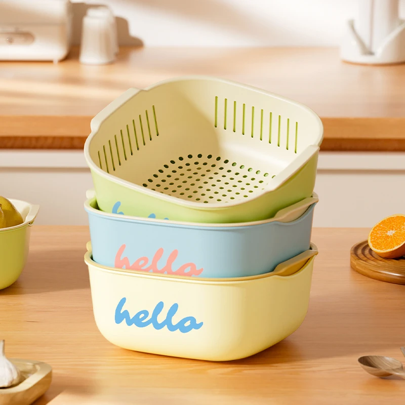 马卡龙色双层沥水篮厨房家用洗菜盆水果收纳篮可爱水果篮家用