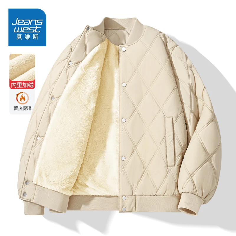 真维斯冬季外套男女棉服加绒棒球领重磅加厚棉衣男士秋冬保暖夹克