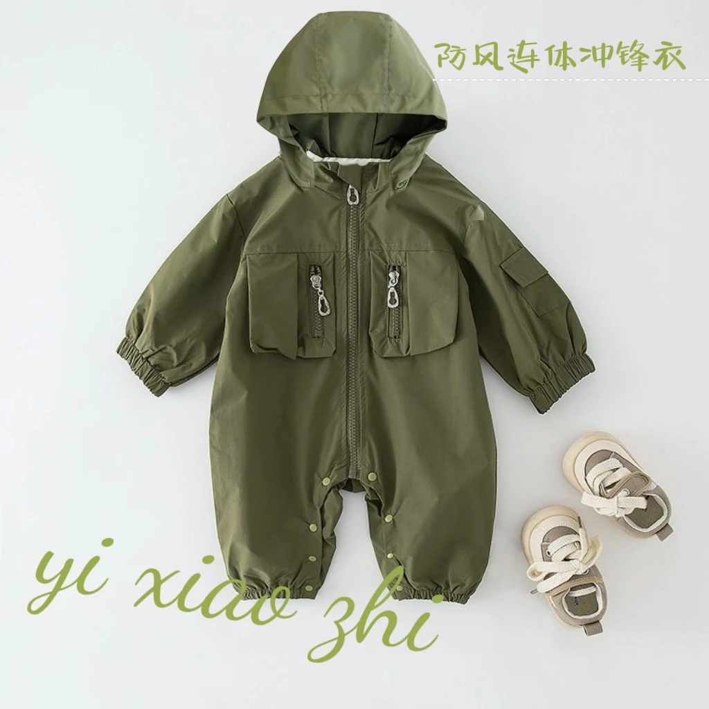 J 新款上新男女宝帅气韩版时尚洋气春秋工装冲锋衣连体衣哈衣Q014