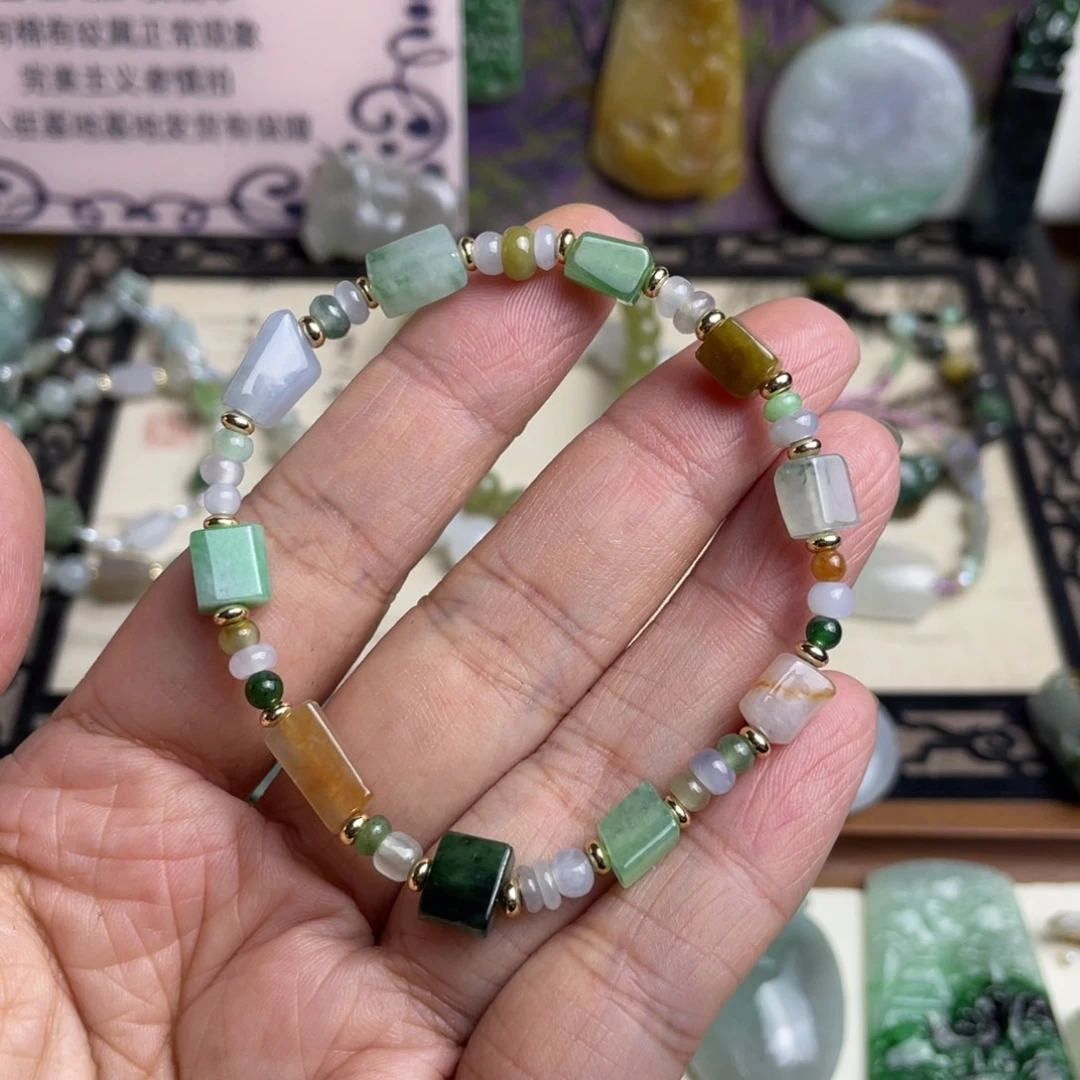 翡翠未镶嵌手链多宝手链