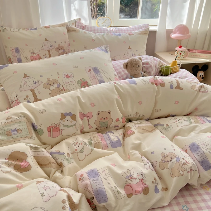 梦希ins纯棉四件套可爱卡通全棉床单被套被罩学生宿舍三件套