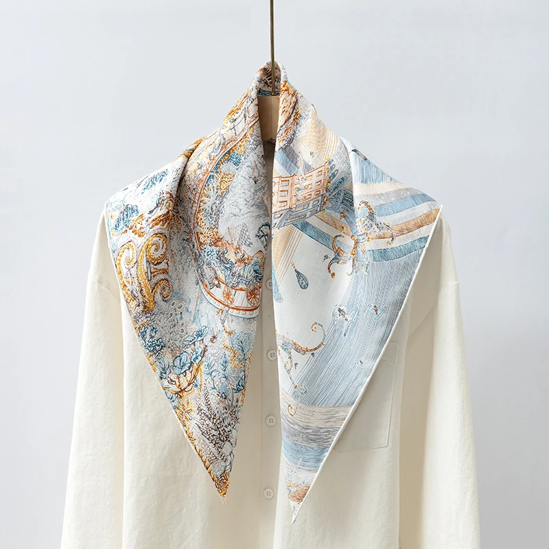 100％桑蚕丝14姆米斜纹绸70方巾翱翔福宝之梦