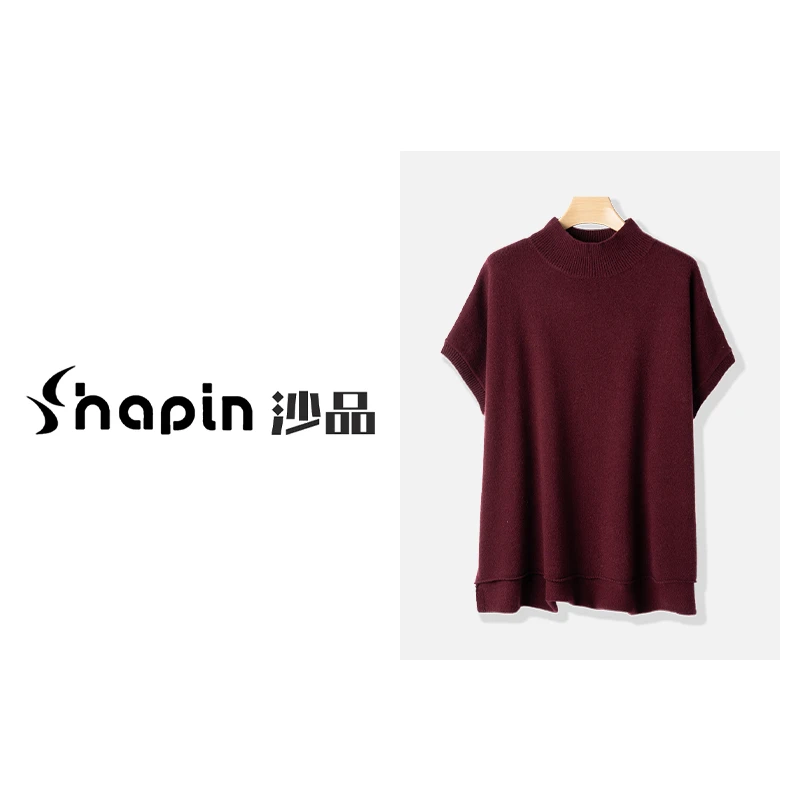 气质款宽松针织一片袖立领羊毛针织衫秋冬叠穿短袖上衣女SY8535