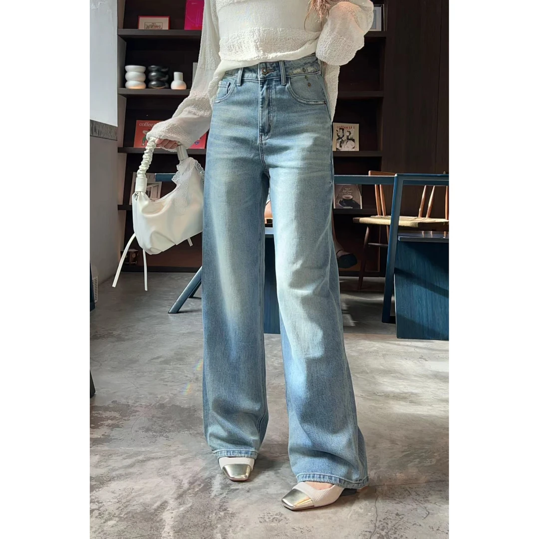 KIKI严选：36705-YER家欧货南油秋季克罗心风格饰品拖地裤牛仔裤