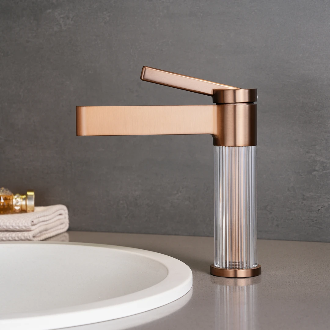 高端浴室冷热面盆水龙头水晶卫生间洗漱洗手盆单孔龙头酒店金色