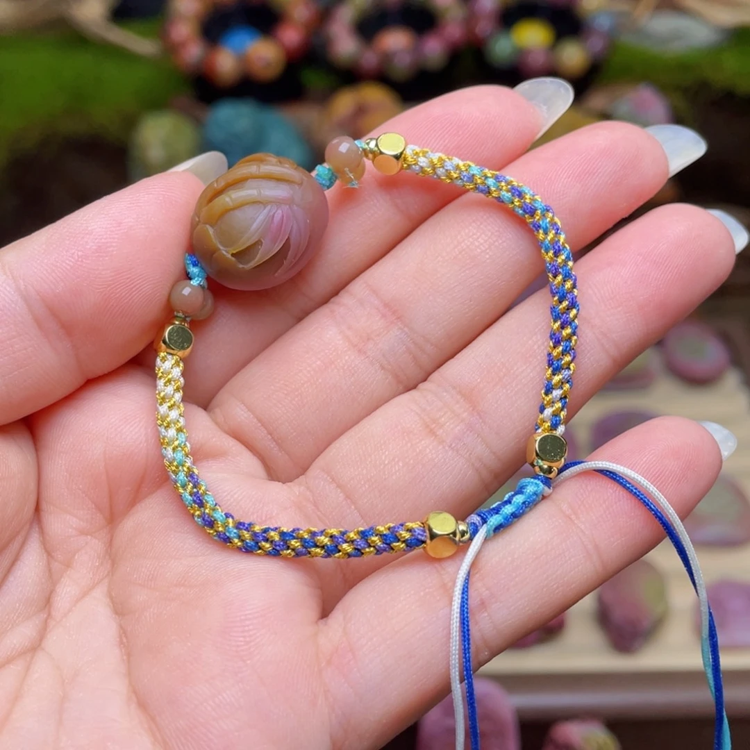 未镶嵌玛瑙/玉髓珠宝半成品盐源玛瑙黄紫竹节手绳