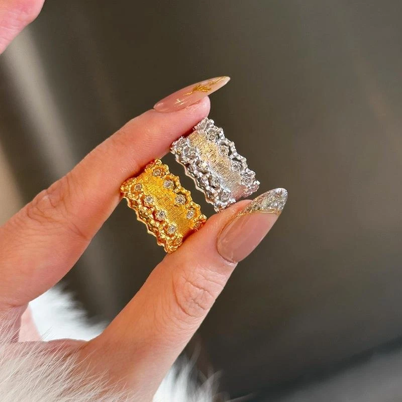 925银戒指 轻奢蕾丝镂空拉丝小蛮腰戒指女精致百搭冷淡风食指戒女