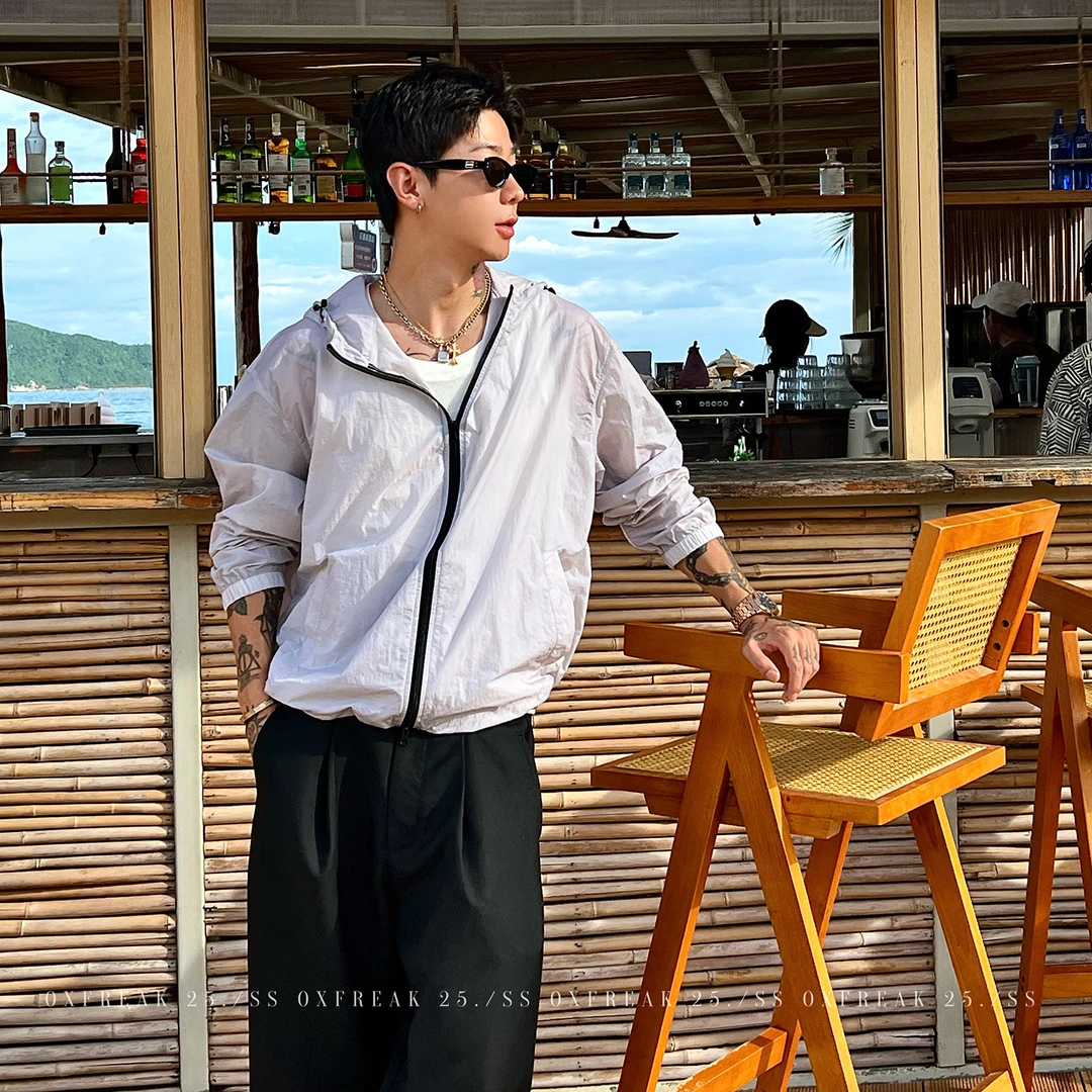 OXFREAK「撞色拉链 蝉翼轻薄」户外休闲防晒服男夏季宽松薄款外套