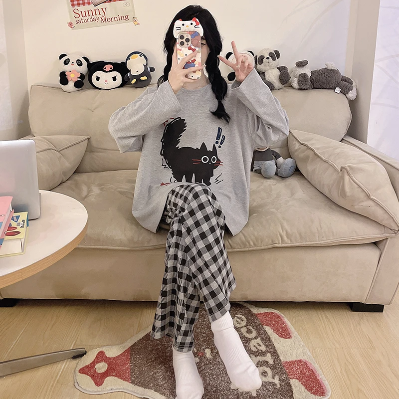 100%全棉睡衣女款爆款2025新款春秋季薄款纯棉长袖长裤大码家居服