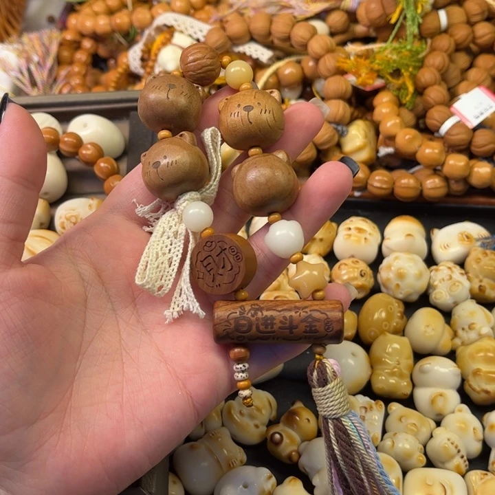 桃木熊头手持流苏