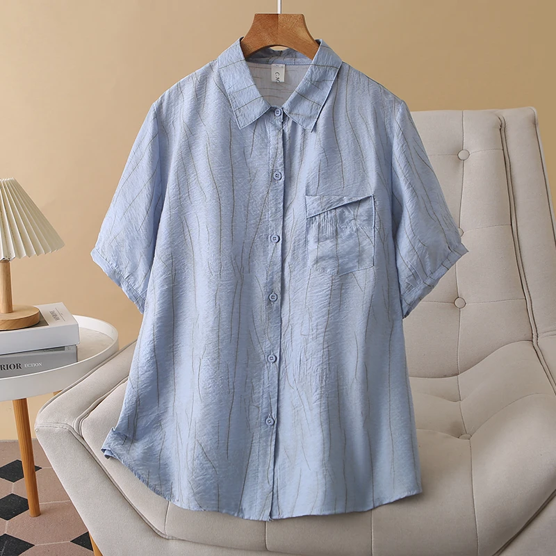 大码女装夏季新款时尚短袖衬衫女宽松显瘦百搭胖mm洋气遮肉上衣服