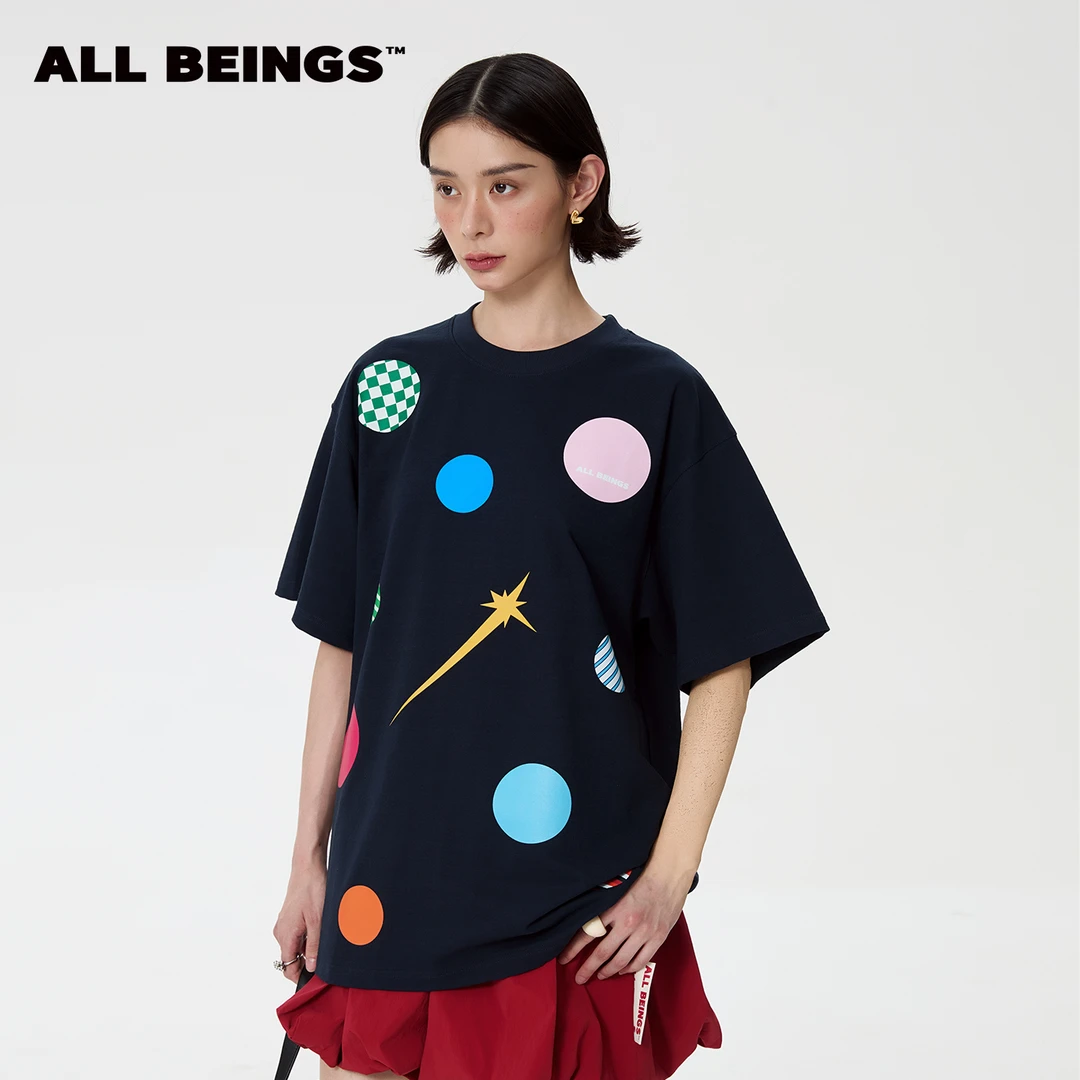 ALL BEINGS25年春夏设计师新款彩色圆领波点设计感大廓形T恤女