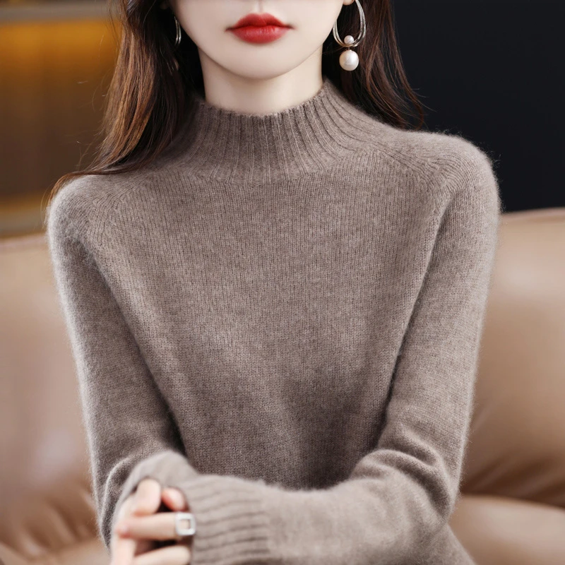 七针加厚一线成衣100纯羊绒衫无缝女半高领毛衣秋冬长袖宽松套头