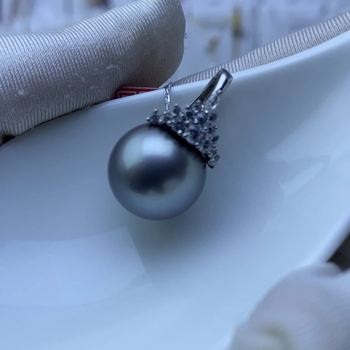 银S925镶嵌海水珍珠吊坠(不含链)