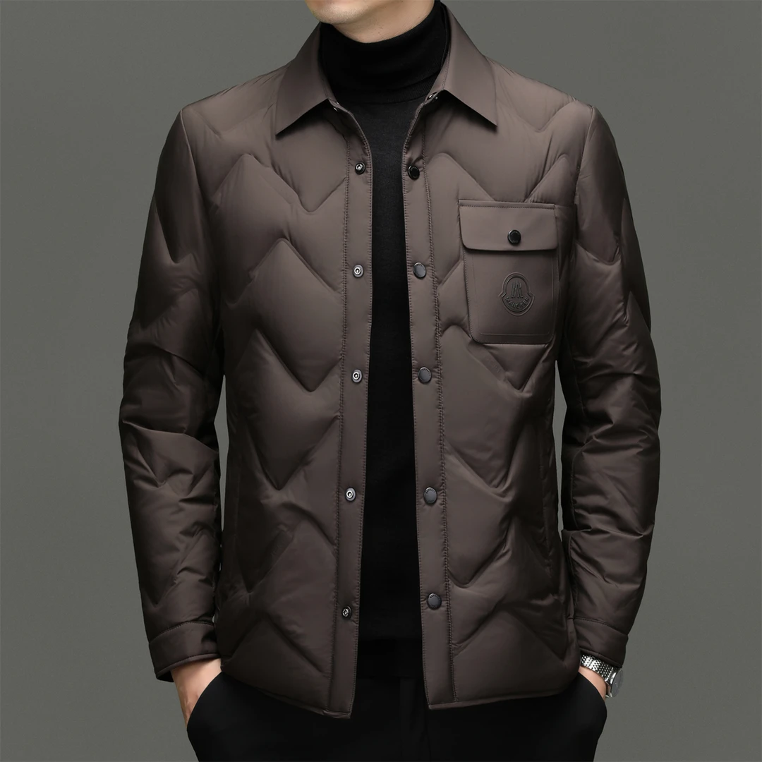 【撤柜款】冬季90%白鸭绒轻薄羽绒服男士2025新款翻领时尚保暖外套