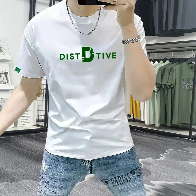 短袖男款t恤2025新款爆款潮ins字母修身百搭半袖高品质上棉衣服