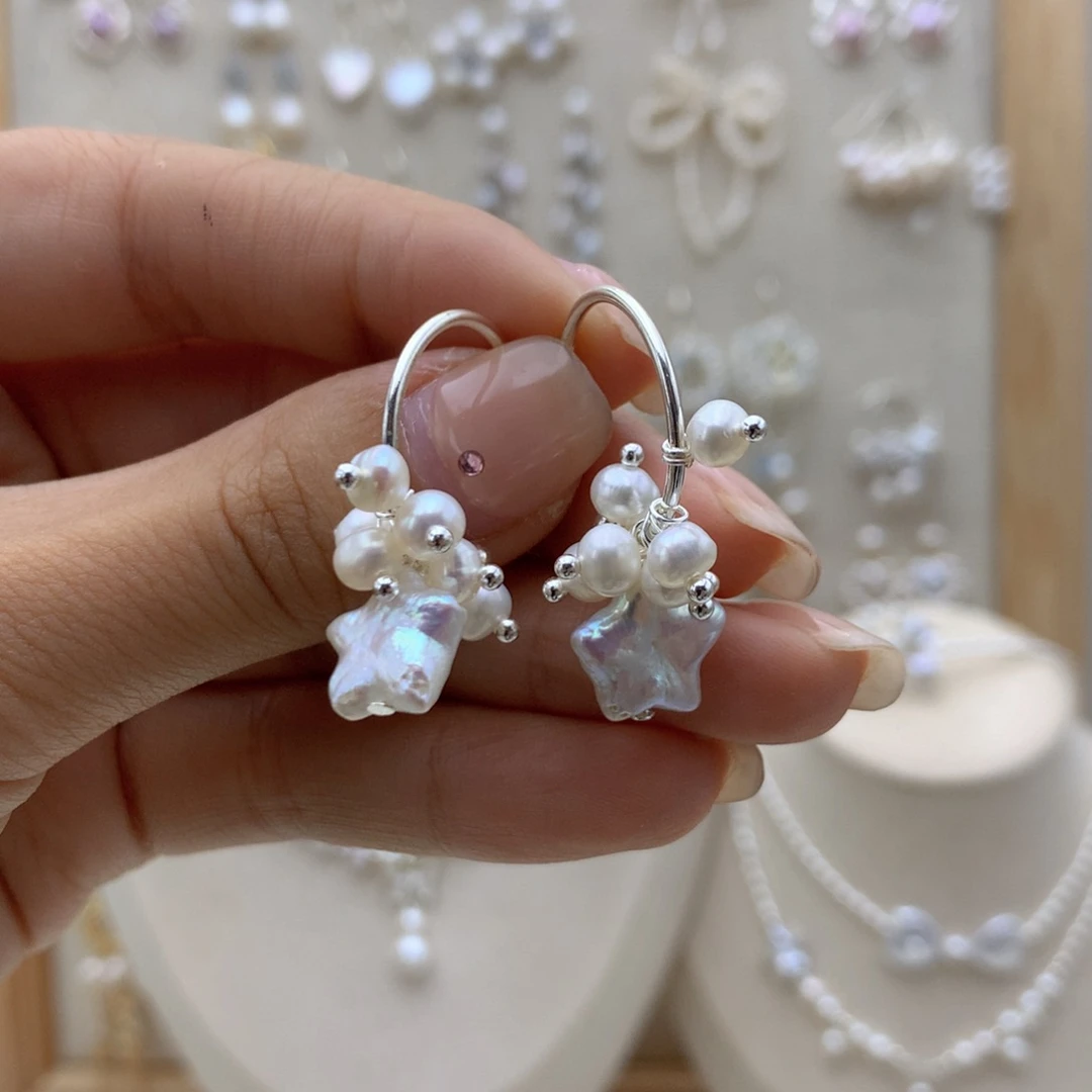 银S925镶嵌淡水珍珠耳饰