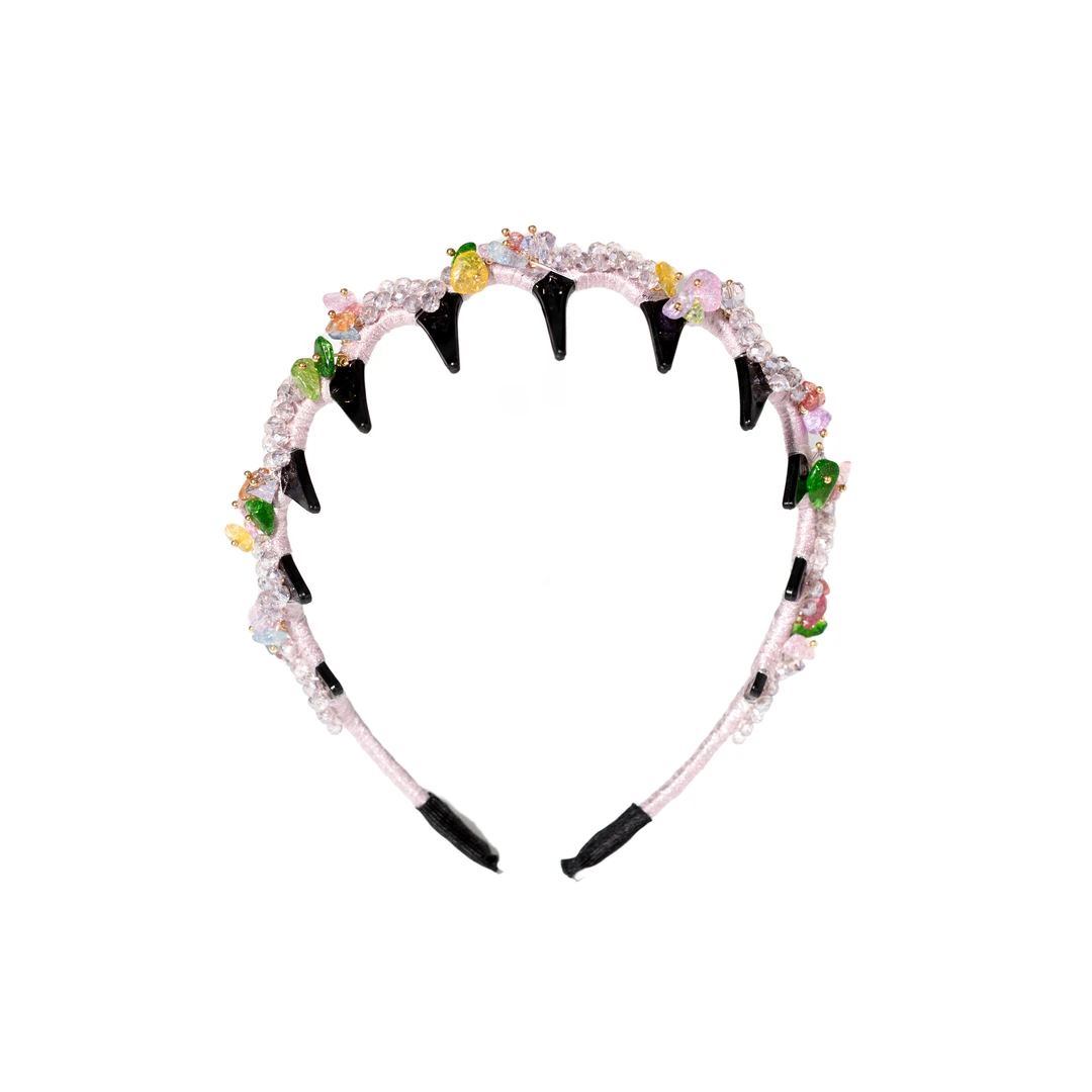 精品水晶原创轻奢重工编织粉色倒齿发箍1960